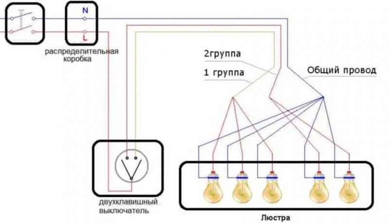 Как правильно подключить люстру к двойному выключателю