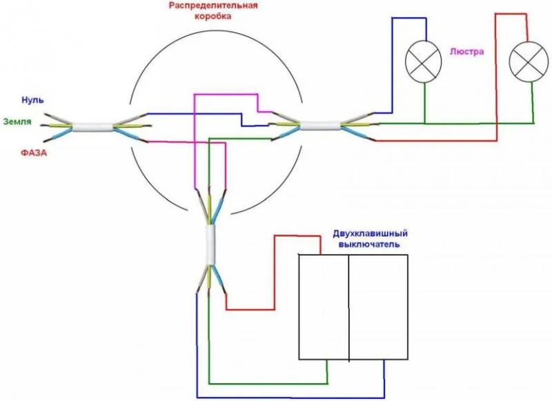 Как правильно подключить люстру к двойному выключателю
