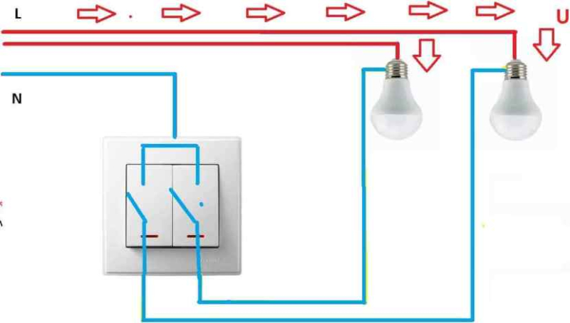 Схема подключения двухклавишного выключателя – устройство 2-х-клавишного выключателя, особенности монтажа, инструкция